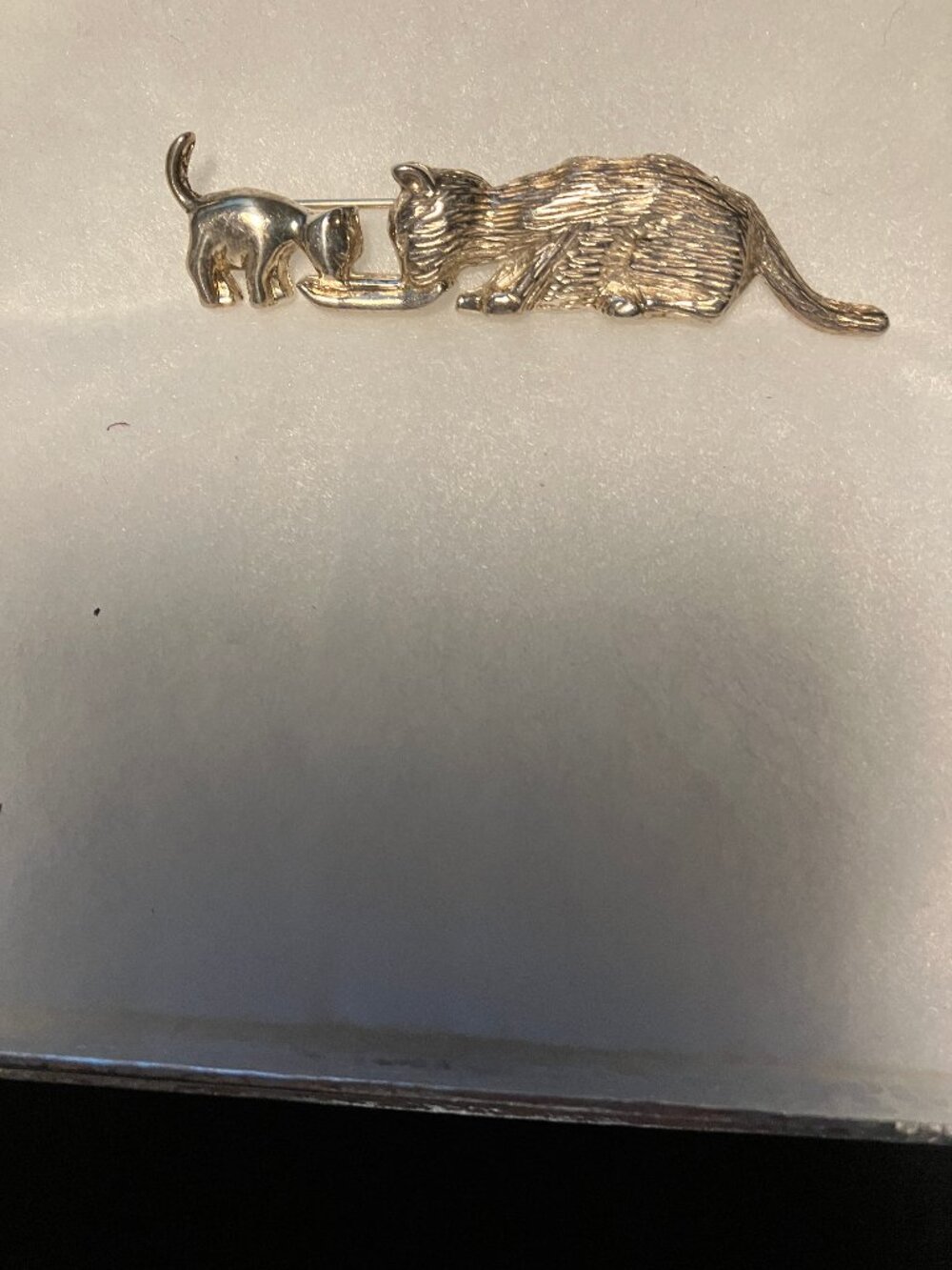 Sterling silver cat and kitten brooch